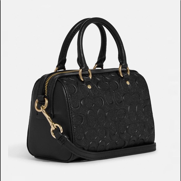 NWT COACH MINI ROWAN CROSSBODY IN SIGNATURE LEATHER GOLD/BLACK SHOULDER BAG - Picture 3 of 6